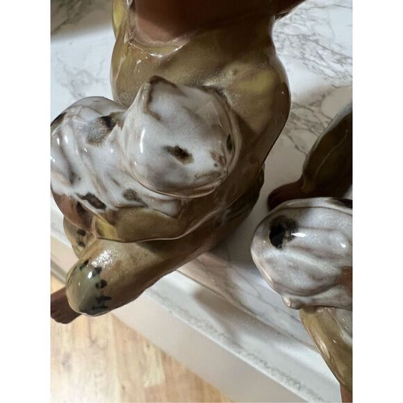 Vintage Handmade Ceramic Seated Boy & Girl with Cats 6" Tall - Picture 8 of 9